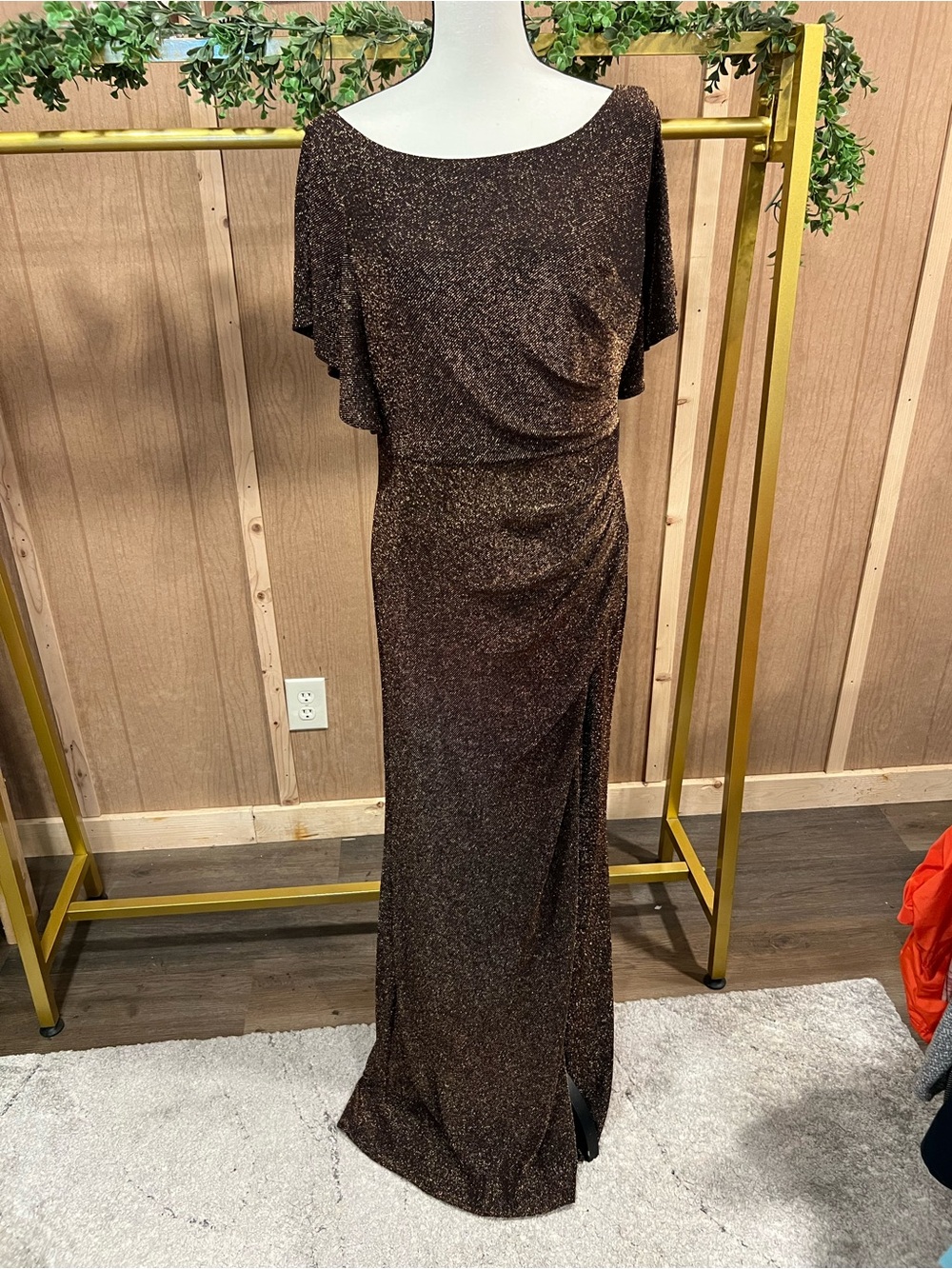 Metallic Brown Evening Gown - Elegant Floor-Length Dress